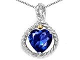 Rope Design Heart Shape 10mm Lab created Sapphire Pendant
