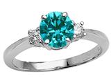 Tommaso Design™ Round 7mm Genuine Blue Topaz and Diamonds set in Engagement Ring