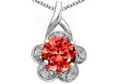 Tommaso Design™ Flower Pendant with Round 7mm Simulated Orange Mexican Fire Opal and Diamond