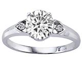 Tommaso Design™ Round 7mm Genuine White Topaz and Diamonds set in Engagement Ring