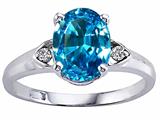 Tommaso Design™ Oval 9x7 mm Genuine Blue Topaz and Diamond Ring