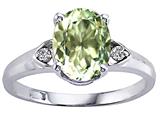 Tommaso Design™ Oval 9x7mm Genuine Green Amethyst and Diamond Engagement Ring