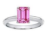 Tommaso Design™ Created Pink Sapphire Emerald Cut 8x6mm Engagement Ring