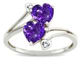 Tommaso Design™ Heart Shape 6 mm Genuine Amethyst and Diamond Ring