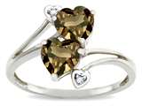 Tommaso Design™ Heart Shape 6 mm Genuine Smoky Quartz and Diamond Ring