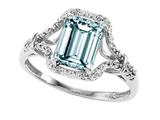 Tommaso Design™ Genuine Emerald Cut Aquamarine and Diamond Ring