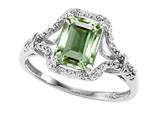Tommaso Design™ Emerald Cut 8x6mm Genuine Green Amethyst and Diamond Ring