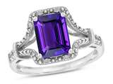 Tommaso Design™ 8x6mm Emerald Cut Genuine Amethyst and Diamond Ring