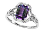 10k Gold Lab Created Emerald Cut Alexandrite and Diamond Ring