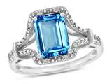 Tommaso Design™ Emerald Cut 8x6mm Genuine Blue Topaz and Diamond Ring