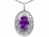 Tommaso Design™ Oval 9x7mm Genuine Amethyst and Diamond Filigree Pendant