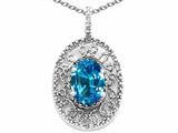 Tommaso Design™ Oval 9x7mm Genuine Blue Topaz and Diamond Filigree Pendant