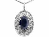 Tommaso Design™ Oval 9x7mm Genuine Black Sapphire and Diamond Filigree Pendant
