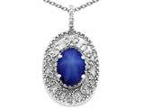 Tommaso Design™ Oval 9x7mm Created Star Sapphire and Diamond Filigree Pendant