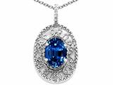 Tommaso Design™ Oval 9x7mm Created Sapphire and Diamond Filigree Pendant