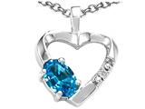 Tommaso Design™ Oval 6x4 mm Genuine Blue Topaz and Diamond Heart Pendant