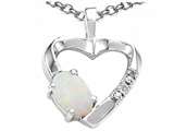 Tommaso Design™ Oval 6x4 mm Genuine Opal and Diamond Heart Pendant