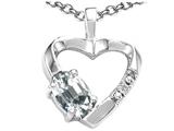 Tommaso Design™ Oval 6x4 mm Genuine White Topaz nd Diamond Heart Pendant