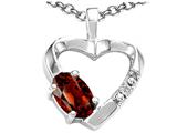 Tommaso Design™ Oval 6x4 mm Genuine Garnet and Diamond Heart Pendant