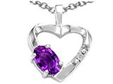 Tommaso Design™ Oval 6x4 mm Genuine Amethyst and Diamond Heart Pendant