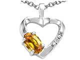 Tommaso Design™ Oval 6x4 mm Genuine Citrine and Diamond Heart Pendant