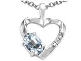 Tommaso Design™ Genuine Oval Aquamarine and Diamond Heart Pendant
