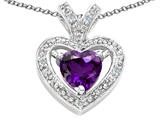 Tommaso Design™ Heart Shape 6 mm Genuine Amethyst and Diamond Pendant