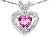 Tommaso Design™ Heart Shape 6mm Simulated Pink Tourmaline And Diamond Pendant