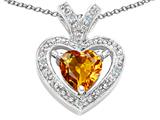 Tommaso Design™ Heart Shape 6 mm Genuine Citrine and Diamond Pendant
