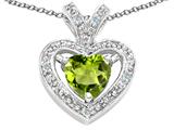 Tommaso Design™ Heart Shape 6 mm Genuine Peridot and Diamond Pendant