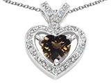 Tommaso Design™ Heart Shape 6 mm Genuine Smoky Quartz and Diamond Pendant