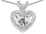 Tommaso Design™ Heart Shape 6 mm Genuine White Topaz and Diamond Pendant