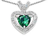 Tommaso Design™ Heart Shape 6mm Simulated Emerald And Diamond Pendant