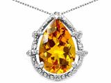 Tommaso Design™ Pear Shape 11x8mm Genuine Citrine and Diamond Pendant