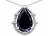 Tommaso Design™ Pear Shape 11x8mm Genuine Black Sapphire and Diamond Pendant