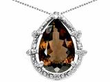 Tommaso Design™ Pear Shape 11x8mm Genuine Smoky Quartz and Diamond Pendant