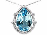 Tommaso Design™ Pear Shape 11x8mm Genuine Blue Topaz and Diamond Pendant