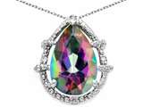 Tommaso Design™ Pear Shape 11x8mm Mystic Rainbow Topaz and Diamond Pendant