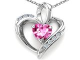 Tommaso Design™ Heart Shape 6mm Simulated Pink Topaz And Diamond Pendant
