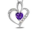 Tommaso Design™ Heart Shape 6 mm Genuine Amethyst and Diamond Pendant