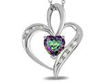 Tommaso Design™ Heart Shape 6mm Mystic Rainbow Topaz and Diamond Pendant