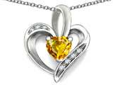 Tommaso Design™ Genuine Heart Shape Citrine and Diamond Pendant