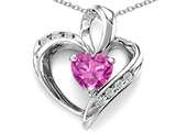 Tommaso Design™ Heart Shape 6mm Created Pink Sapphire and Diamond Pendant