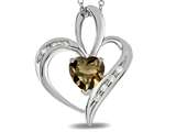 Tommaso Design™ Heart Shape 6mm Genuine Smoky Quartz and Diamond Pendant