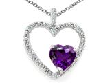 Tommaso Design™ Heart Shape 6 mm Genuine Amethyst and Diamond Pendant