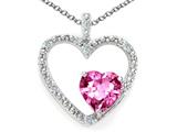 Tommaso Design™ Heart Shape 6mm Simulated Pink Topaz And Diamond Pendant