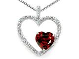 Tommaso Design™ Heart Shape 6 mm Genuine Garnet and Diamond Pendant