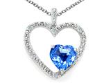 Tommaso Design™ Heart Shape 6 mm Genuine Blue Topaz and Diamond Pendant