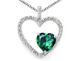 Tommaso Design™ Heart Shape 6mm Simulated Emerald And Diamond Pendant