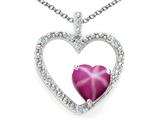 Tommaso Design™ Heart Shape 6 mm Created Star Ruby and Diamond Pendant